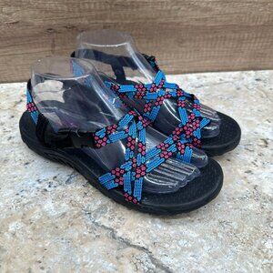 Skechers Sandals Womens Size 7.5 Blue Pink Reggae Strappy Comfort Outdoor